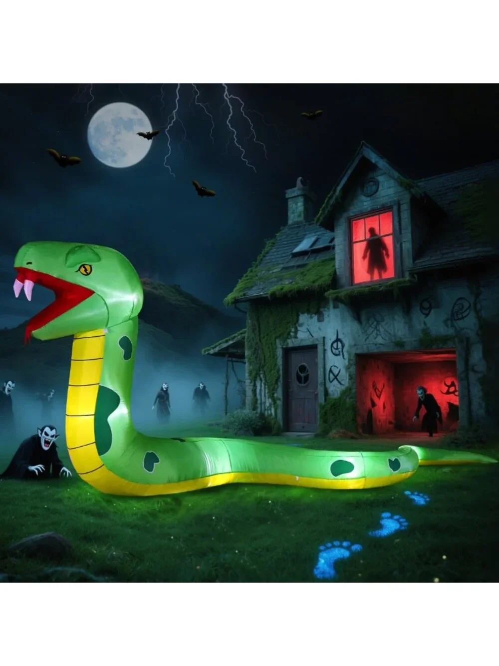Giant 13FT Inflatable Halloween Snake Decoration with LED Lights for Yard